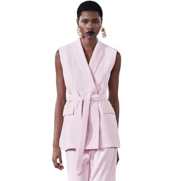 Zara Sleeveless Belted Vest Blazer - Light Pink - Size Medium - Picture 5 of 12